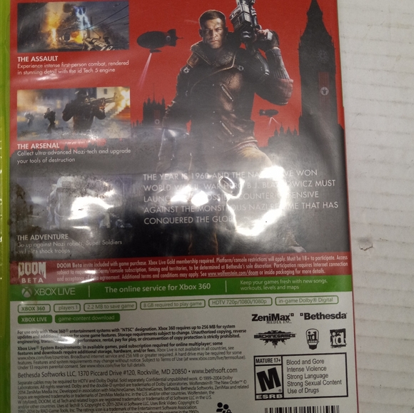 Wolfenstein The New Order Microsoft Xbox 360 Battlefield, Battle, Video Game - Picture 11 of 13